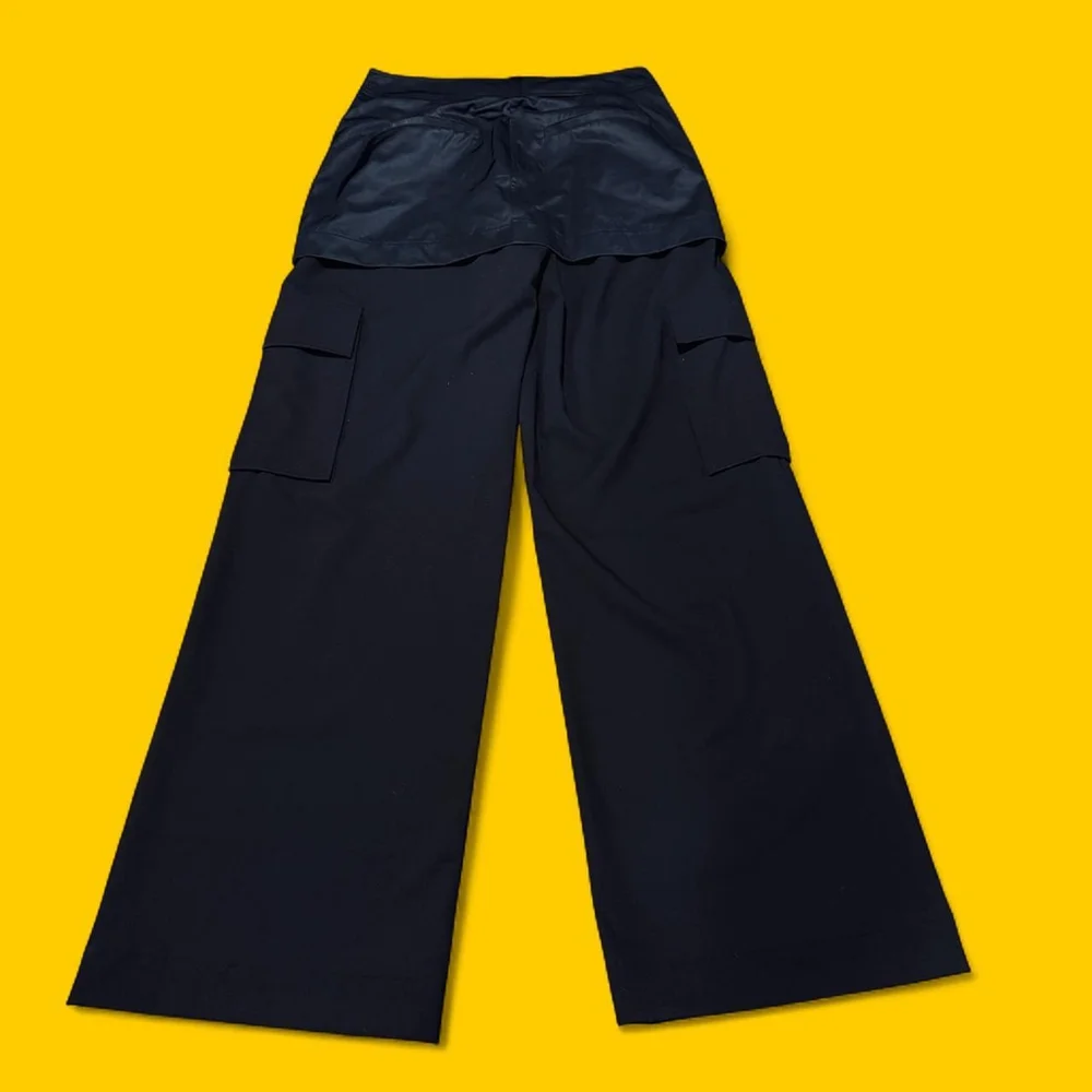 ZARA Wide Leg Cargo Pants XS Black High Rise Utility Zip Waist NWT 28x33